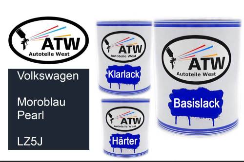 Volkswagen, Moroblau Pearl, LZ5J: 1L Lackdose + 1L Klarlack + 500ml Härter - Set, von ATW Autoteile West.